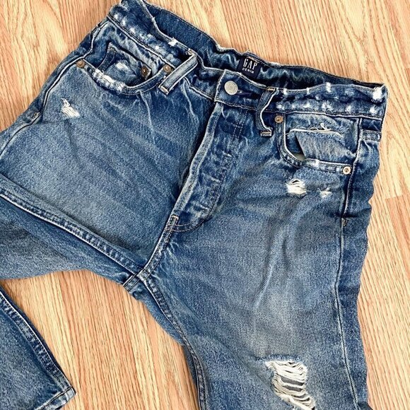 Gap destroyed distressed high rise cheeky straight jean with holes size 0 - Picture 4 of 9